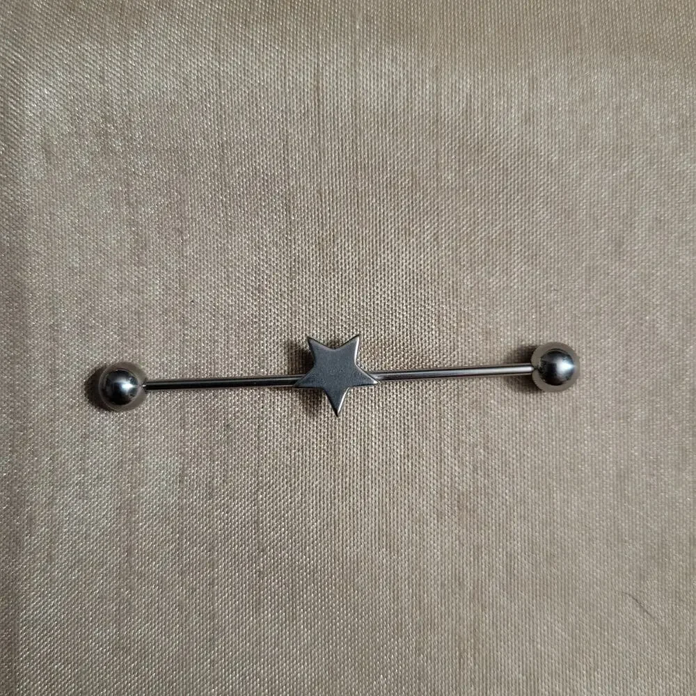 16g 40mm silver stainless steel star shaped industrial ear cartilage piercing
